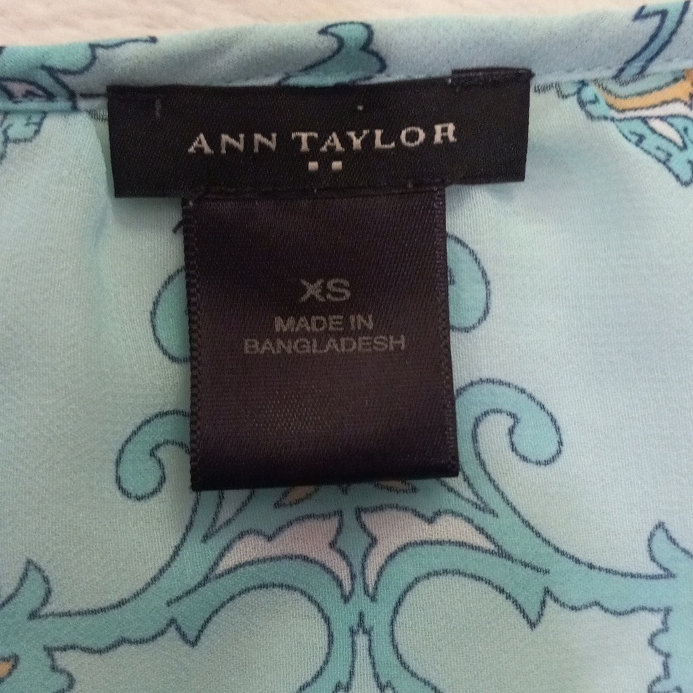 Ann Taylor Aqua and Lavender Paisley Print Boho Sheer Peasant Blouse - Picture 8 of 14